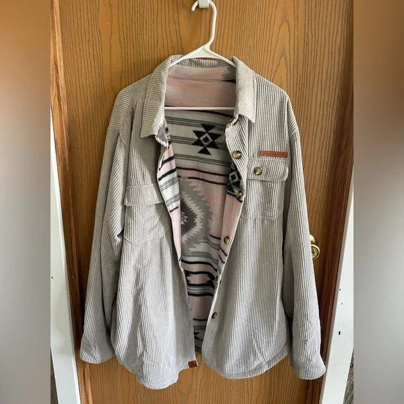 Simply Southern Striped Corduroy Jacket with Aztec Lining- Reversible! - Picture 1 of 3